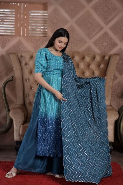 Designer muslin crochet Printed Kurti Plazzo Set  3 Piece Kurti Set