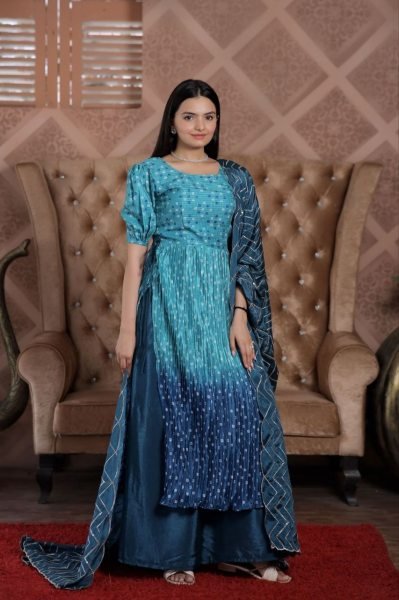 Designer muslin crochet Printed Kurti Plazzo Set  3 Piece Kurti Set