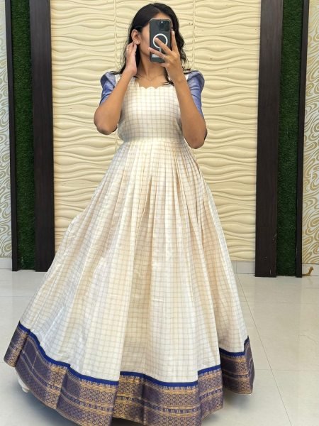 Designer Narayan Peth Silk Paithani Gown with Jacquard Border for Women Kurtis