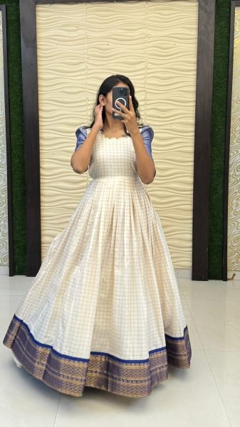Designer Narayan Peth Silk Paithani Gown with Jacquard Border for Women Anarkali Kurtis 