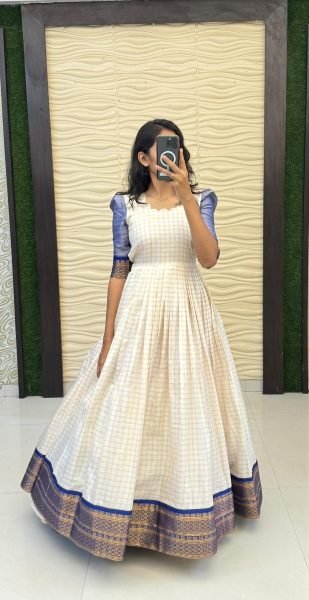 Designer Narayan Peth Silk Paithani Gown with Jacquard Border for Women Anarkali Kurtis 