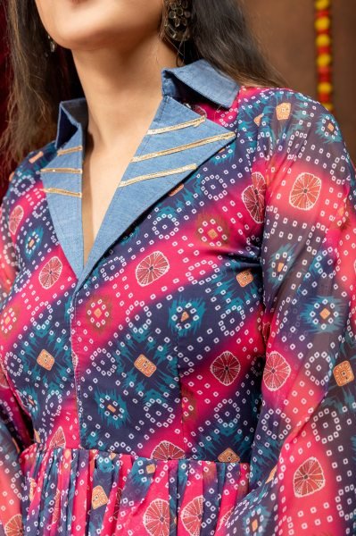 Designer Navratri Denim Kediya with Printed Faux Georgette and Embroidered Jeans Tunics kurti
