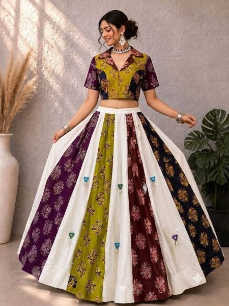 Designer Navratri Heavy Ajrakh Cotton Lehenga Choli with Khadi Cotton and Mirror Work  Lehenga