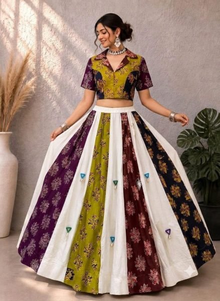 Designer Navratri Heavy Ajrakh Cotton Lehenga Choli with Khadi Cotton and Mirror Work Navratri Lehnega Choli