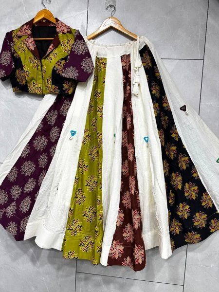 Designer Navratri Heavy Ajrakh Cotton Lehenga Choli with Khadi Cotton and Mirror Work Navratri Lehnega Choli