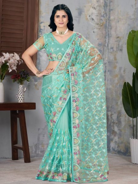 Designer Net Fabric Sarees for Festival   Wedding Handwoven Border with Foil Work  Best Price Net Sarees Wholesale