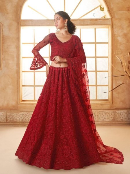 Designer Net Lehenga with Traditional Embroidery Work and Indian Clothing for Wholesale   Online Shopping