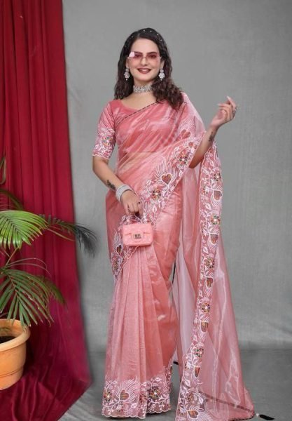 Designer Net Saree Pastel Shades with Heavy Embroidery Work Net Sarees Wholesale