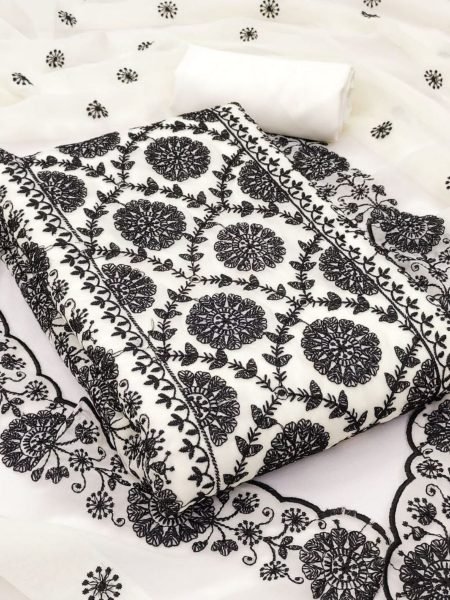 Designer Off WhiteSoft Georgette Suit Set with Fine Thread Work Detailing Dress Material 