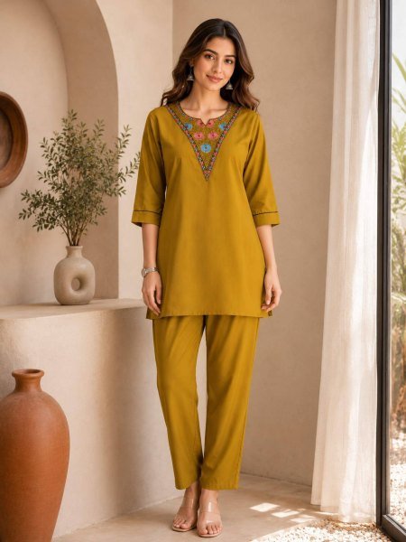 Designer Office Wear Rayon Emboidery Kurti Plazo Set For summer styling  CO ORD Sets
