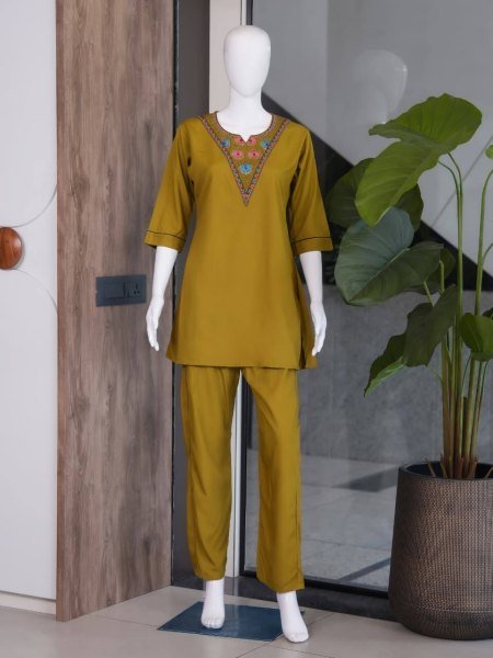 Designer Office Wear Rayon Emboidery Kurti Plazo Set For summer styling  CO ORD Sets