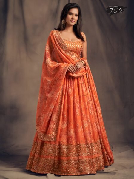 Designer Orange Organza Lehenga Choli with Embroidered Dupatta for Festive Wear Designer Lehenga Choli