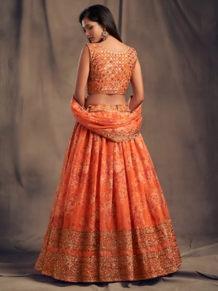 Designer Orange Organza Lehenga Choli with Embroidered Dupatta for Festive Wear Designer Lehenga Choli