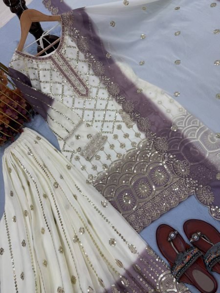 Designer Party Wear Dual Tone Georgette Top Palazzo Dupatta Set for Women Ready To Wear Collection