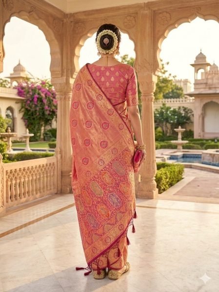 Designer Peach Champagne Gold Saree with Tassel Detailing For Wedding  Printed Cotton Sarees Wholesale