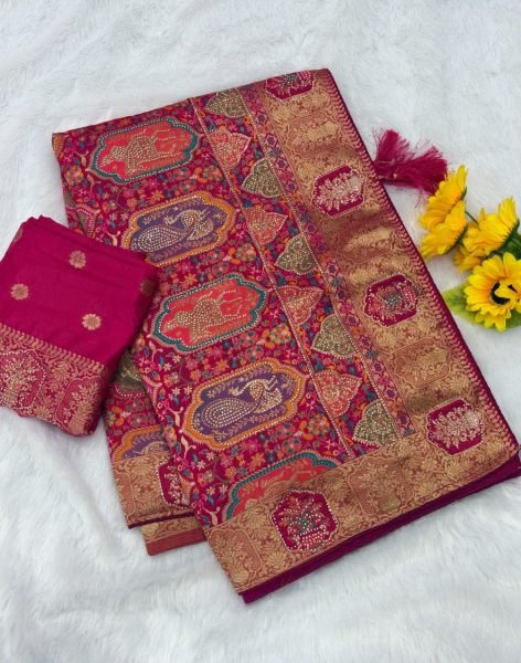 Designer Peach Champagne Gold Saree with Tassel Detailing For Wedding  Printed Cotton Sarees Wholesale