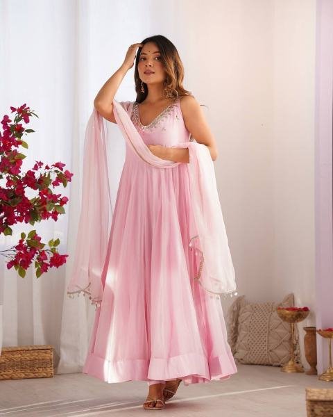 Designer PInk  Georgette Anarkali Kurti Set In wholesale Rate  Georgette Kurti 