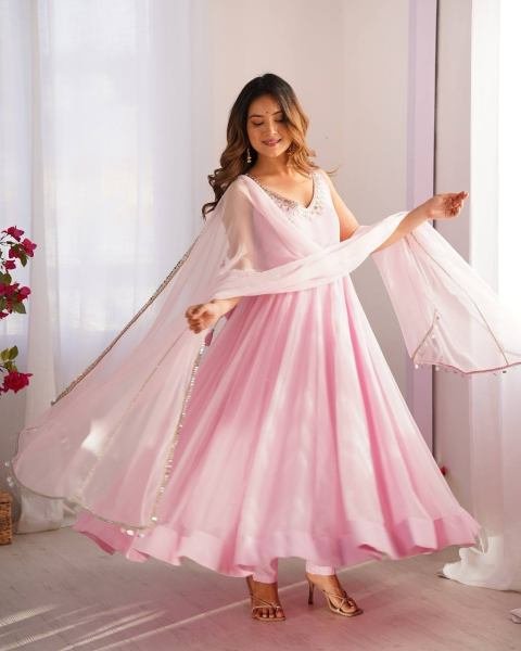Designer PInk  Georgette Anarkali Kurti Set In wholesale Rate  Georgette Kurti 