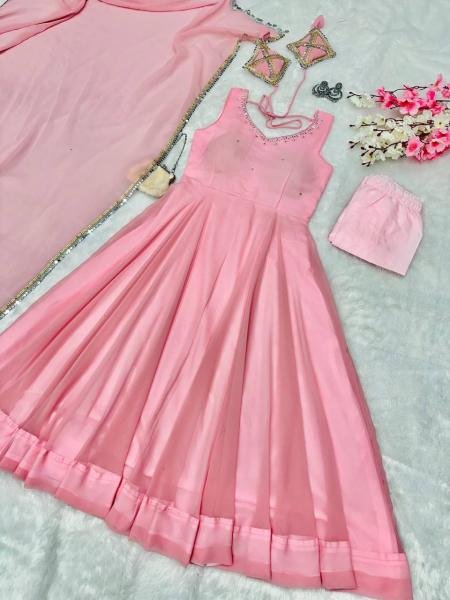 Designer PInk  Georgette Anarkali Kurti Set In wholesale Rate  Georgette Kurti 