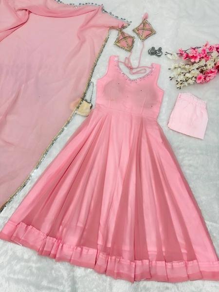 Designer PInk  Georgette Anarkali Kurti Set In wholesale Rate  Georgette Kurti 
