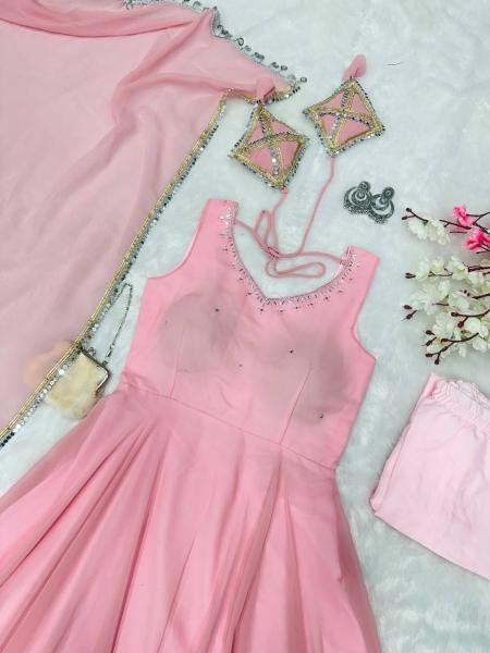 Designer PInk  Georgette Anarkali Kurti Set In wholesale Rate  Georgette Kurti 