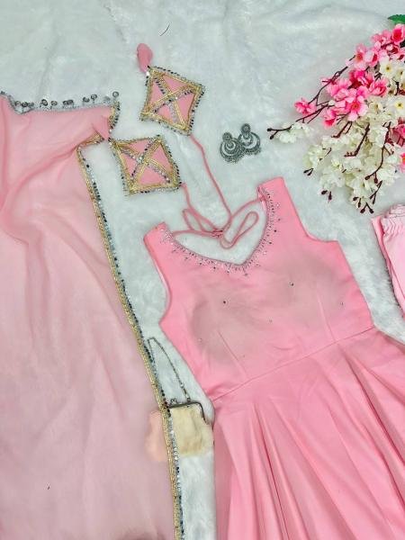 Designer PInk  Georgette Anarkali Kurti Set In wholesale Rate  Georgette Kurti 
