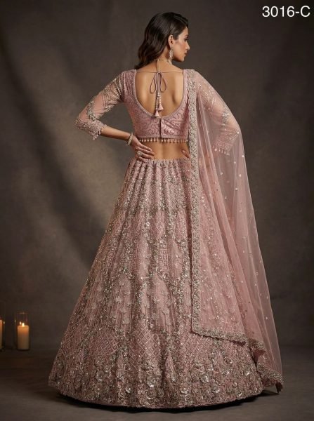 Designer Pink Net Lehenga with Heavy Embroidery for Reception Wear Bridal Lehenga Choli