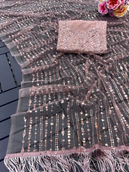 Designer Pink Net Saree With Fancy  Sequence Work Net Sarees Wholesale
