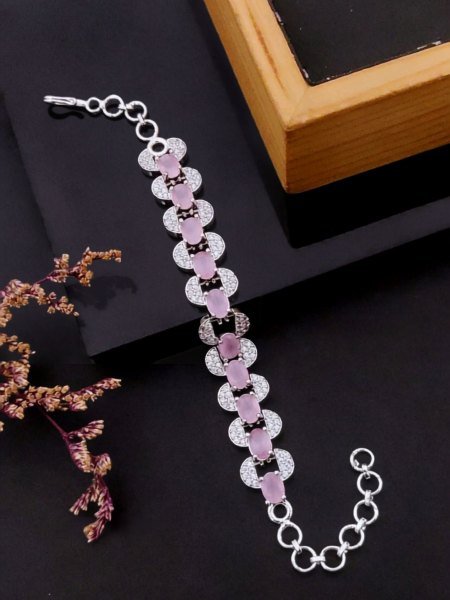 Designer Pink Stone American Diamond Bracelet at Wholesale Rate 
