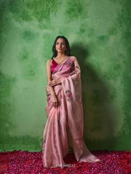 Designer Pink Summer Saree with Sparrow Print and Handwork Border Sarees 