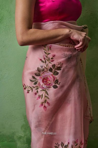 Designer Pink Summer Saree with Sparrow Print and Handwork Border Printed Cotton Sarees Wholesale