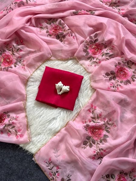 Designer Pink Summer Saree with Sparrow Print and Handwork Border Printed Cotton Sarees Wholesale