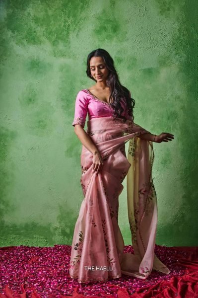 Designer Pink Summer Saree with Sparrow Print and Handwork Border Printed Cotton Sarees Wholesale