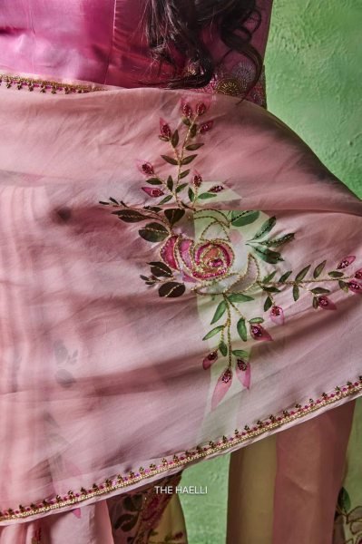 Designer Pink Summer Saree with Sparrow Print and Handwork Border Printed Cotton Sarees Wholesale