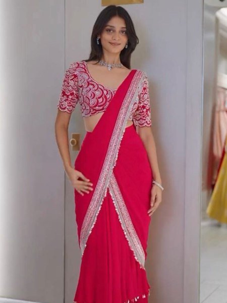 Designer Pink Wedding Lehenga Saree with Embroidery Blouse Ready to Wear at Manufacturer Price Sarees 