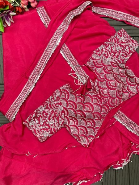 Designer Pink Wedding Lehenga Saree with Embroidery Blouse Ready to Wear at Manufacturer Price Ready To Wear Saree 