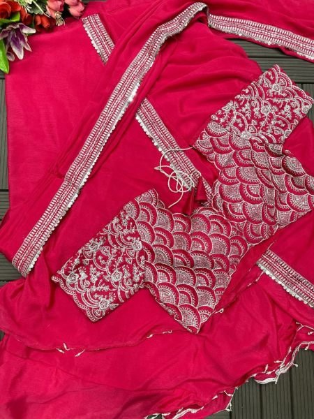 Designer Pink Wedding Lehenga Saree with Embroidery Blouse Ready to Wear at Manufacturer Price Ready To Wear Saree 