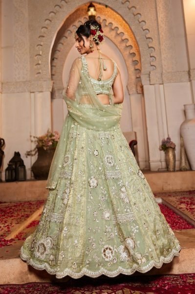 Designer Pista Green Lehenga Choli with Heavy Embroidery   Cut Work Border Wholesale Supplier Surat Bridal Lehenga Choli