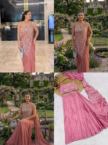 Designer Pre Draped Saree with Embroidery for Wedding Wear Ready To Wear Saree 