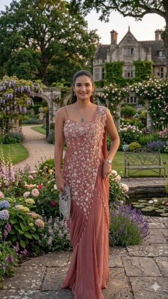 Designer Pre Draped Saree with Embroidery for Wedding Wear Ready To Wear Saree 