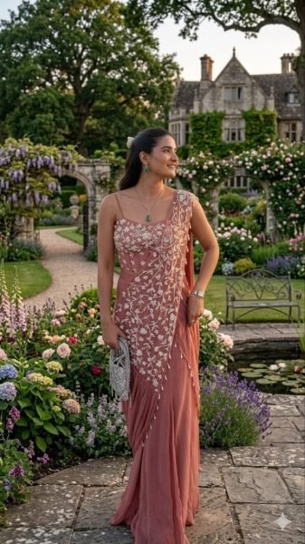 Designer Pre Draped Saree with Embroidery for Wedding Wear Ready To Wear Saree 