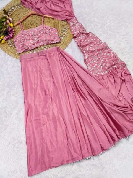 Designer Pre Draped Saree with Embroidery for Wedding Wear Ready To Wear Saree 