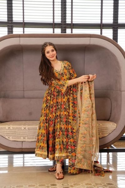 Designer Printed Rayon Anarkali Suit  With Georgette Dupatta For Women Kurti With Bottom Wholesale