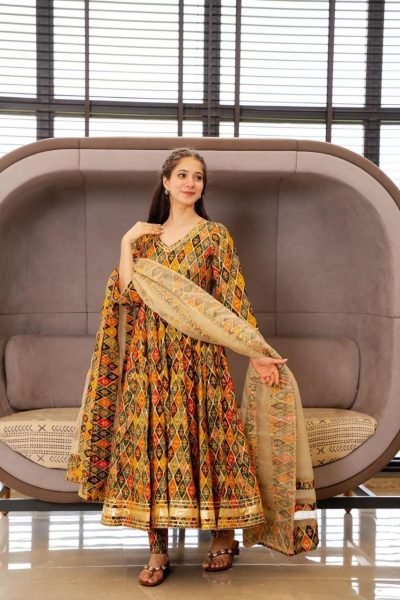 Designer Printed Rayon Anarkali Suit  With Georgette Dupatta For Women Kurti With Bottom Wholesale