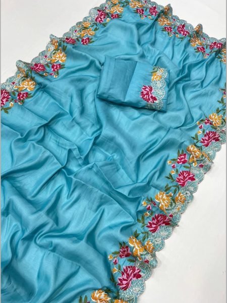 Designer Pure Tussar silk saree  With Embroidery  Work  Silk Sarees Wholesale