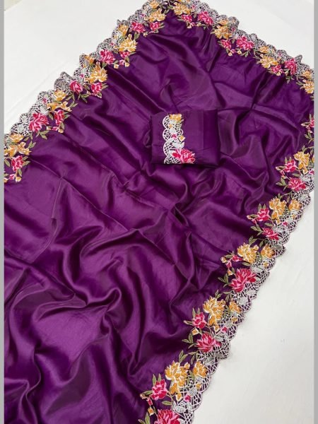 Designer Pure Tussar silk saree  With Embroidery  Work  Silk Sarees Wholesale