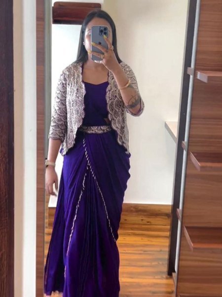 Designer Purple Color Saree  With Embroidery Cording Work   