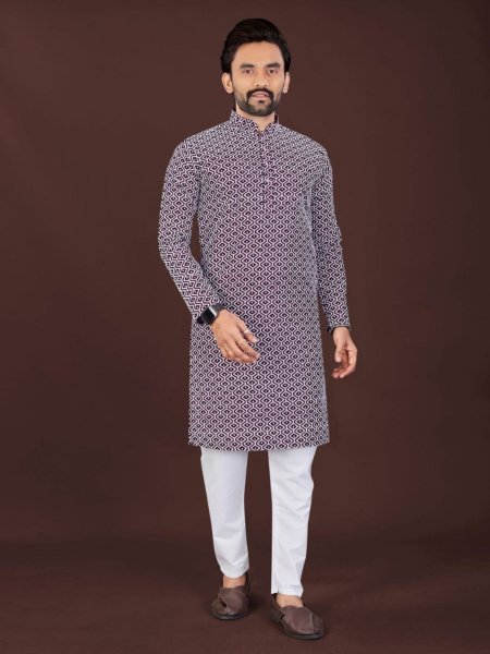 Designer Purple Kurta Pajama for Weddings and Festive Events Mens Wear