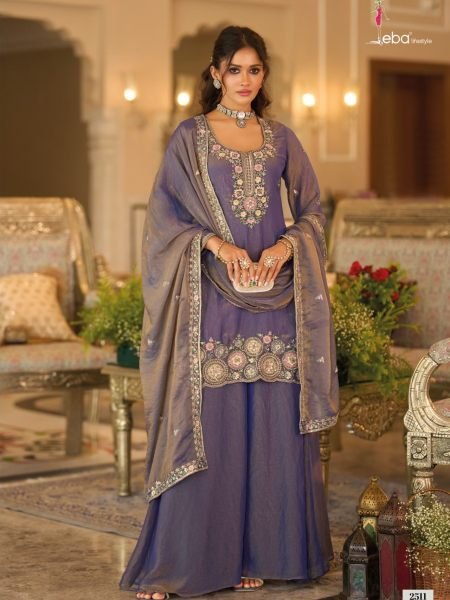Designer Purple Moch Top Palazzo Set with Beaded and Matching Dupatta at Manufacturer Rate Salwar Kameez