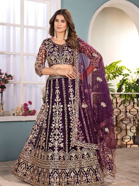 Designer Purple Net Lehenga Choli with Sequence and Coding Design Party Wear  Lehenga